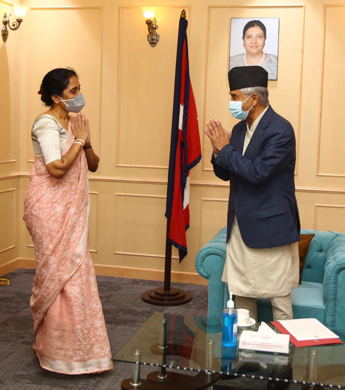 Prime Minister Mahinda Rajapaksa congratulates newly appointed Nepali Prime Minister Sher Bahadur Deuba